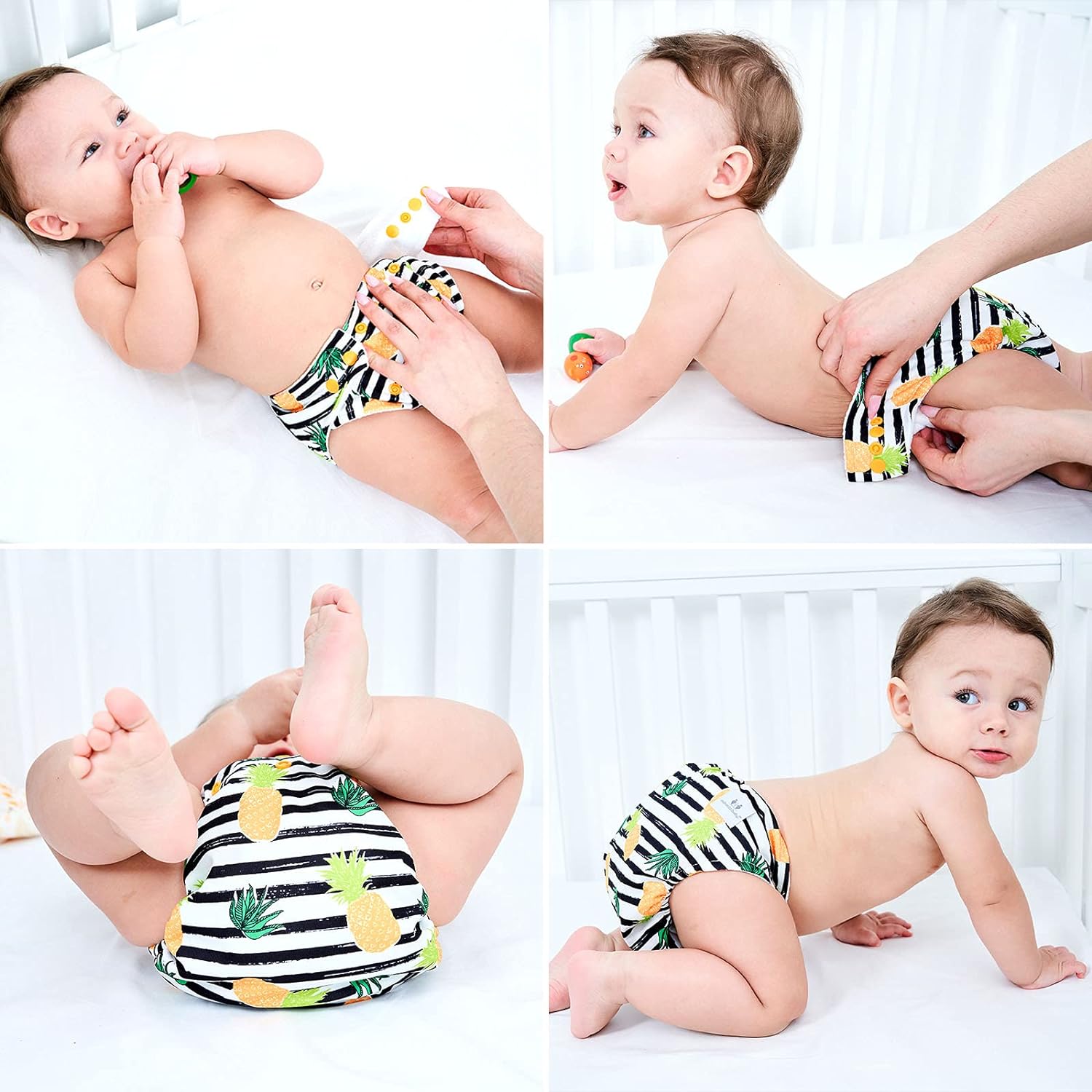 Baby Cloth Nappies Babies 10 Pack Washable Nappies Diapers 5 Cloth Diapers & 5 Reusable Nappies Inserts Adjustable Super Absorbent Pocket Nappy Infants (Gray Unicorn Flamingo Rabbit Lemon) - Image 7